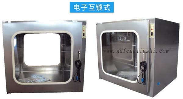 電子互鎖傳遞窗內(nèi)部采用集成電路，電磁鎖， 控制面板，指示燈等實(shí)現(xiàn)連鎖
